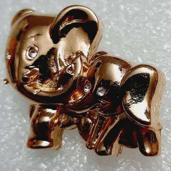 Vintage Goldtone Mom & Baby Elephant Brooch Sparkle Rhinestone Eyes Jewelry Pin - Picture 5 of 10